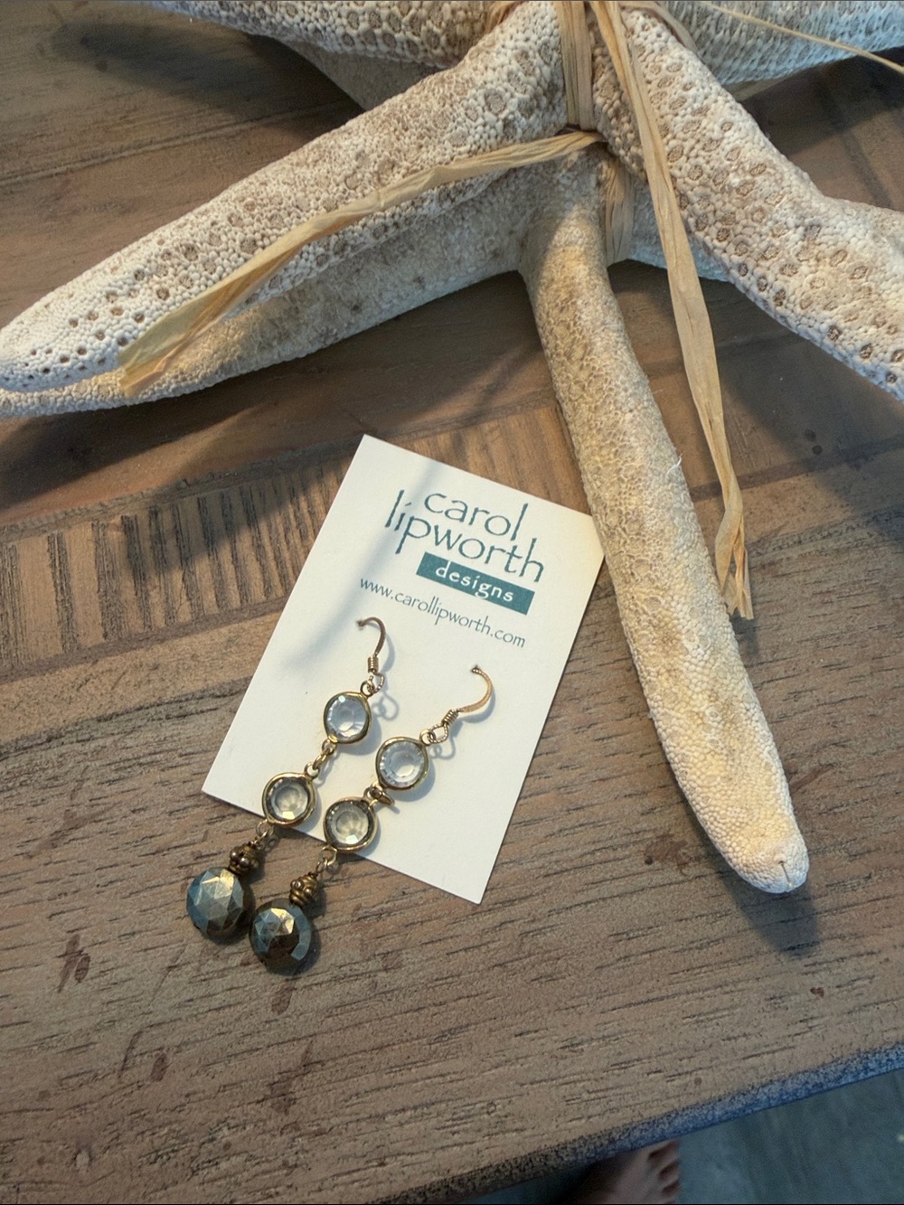 Carol Lipworth Designs Pyrite & Swarovski Crystal Dangle Earrings - Gold Filled